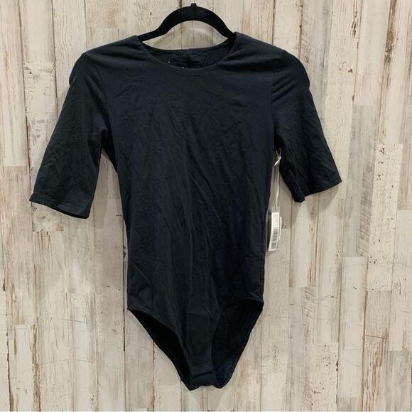 NWT Everlane The Short Sleeve Crew Neck Black Brief Bodysuit - Picture 2 of 6